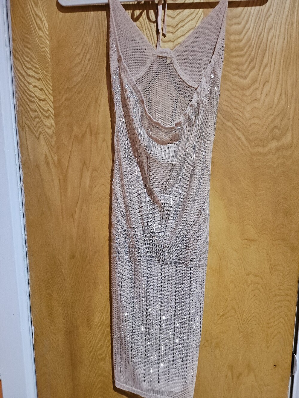 Backless Sequin Mesh Dress in Blush Pink